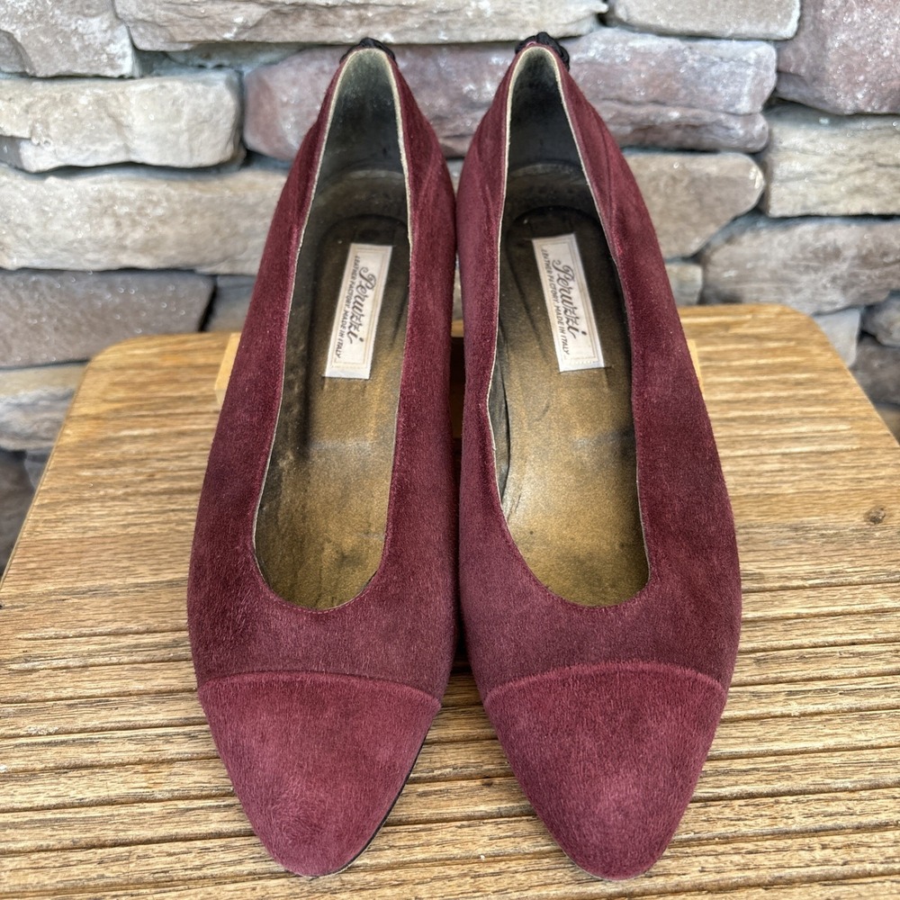 Peruzzi Florence Made In Italy Womens  Suede Leather Slip On's Maroon EU 37/6.5
